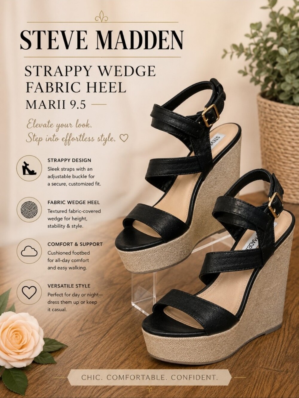 STEVE MADDEN Strappy Wedge Fabric Heel MARII 9.5